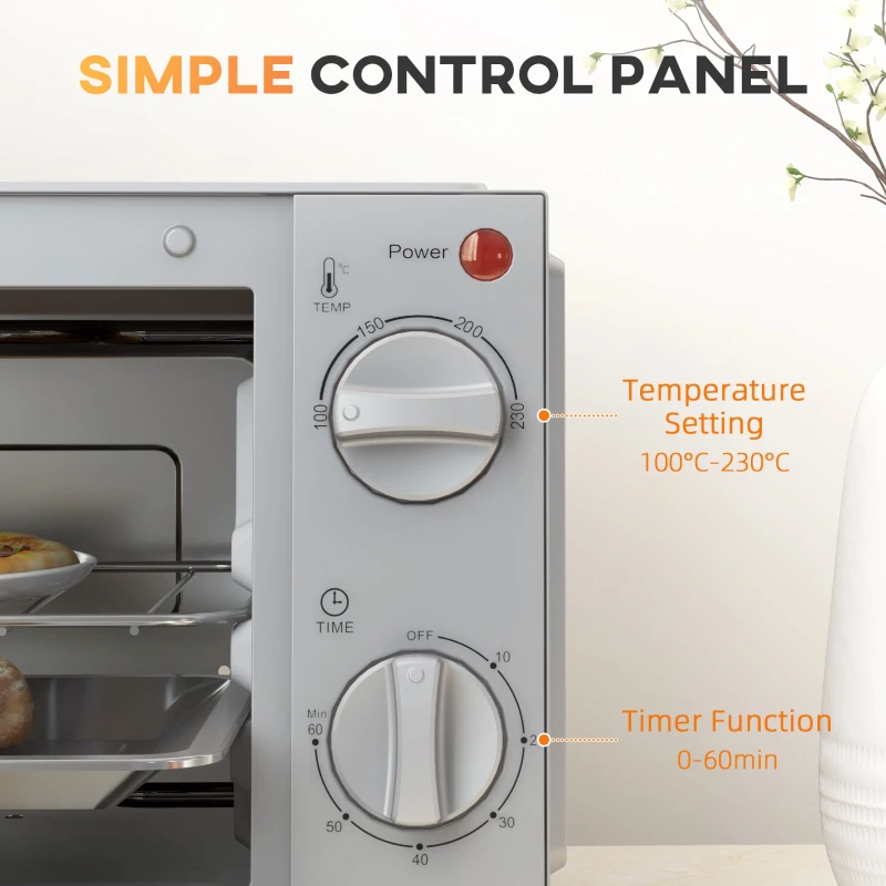 Mini piekarnik 9L, blacha do pieczenia, ruszt, 100-230 °C