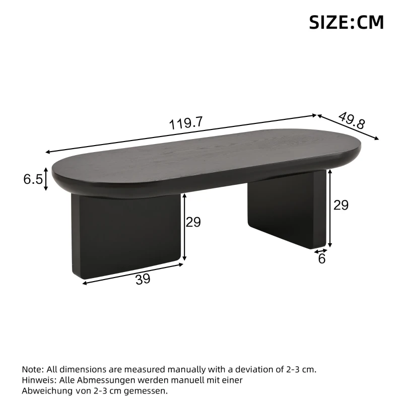 Oval Centre Coffee Table with Double Square Legs and Felt Feet, Minimalist Table for Compact Living Rooms, 119.5L x 50W x 35.5H cm, Black