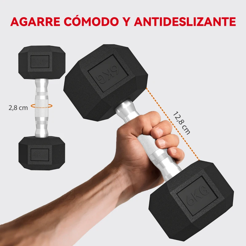 SPORTNOW Juego de Mancuernas 2x4kg 2x6kg 2x8kg con Soporte de Almacenamiento para Ejercicio Entrenamiento Negro