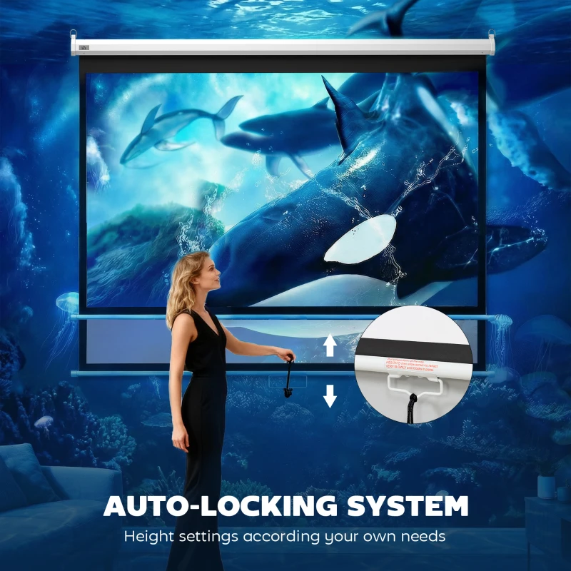 HOMCOM Ekran projektora 203 x 152 cm 100 cali 4:3/ 16:9 manualny ekran do kina domowego