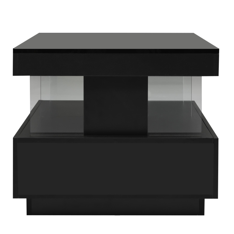 Stylish Coffee Table with 2 Drawers, Open Storage and LED Lights, Durable Center Table for Living Room, 100L x 60W x 49.5H cm, Black