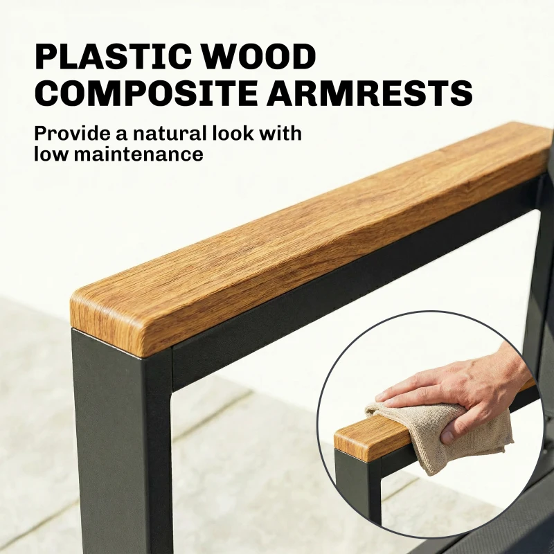 Outsunny Set 2 Chaises Jardin Empilables avec Assise et Dossier Rembourrés, Gris Foncé