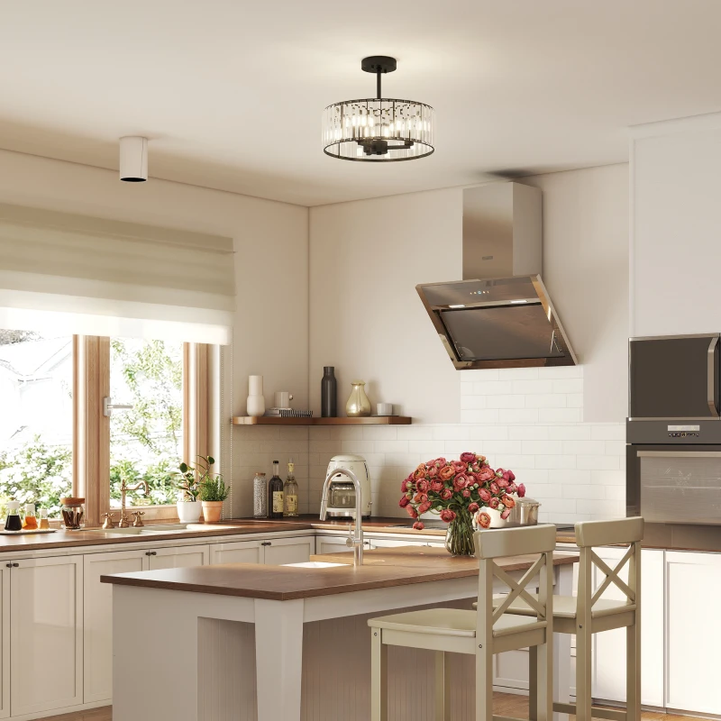 HOMCOM Crystal Ceiling Light, Semi Flush Mount Modern Crystal Chandelier Ceiling Light, E14 Base 3-Lights, Bulbs Not Included