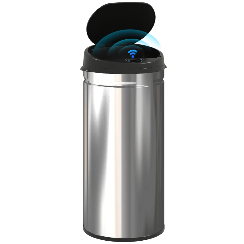 HOMCOM Cestino Spazzatura da 42L con Sensore di Movimento e Apertura Automatica, 30.5x30.5x68 cm, Nero e Argento