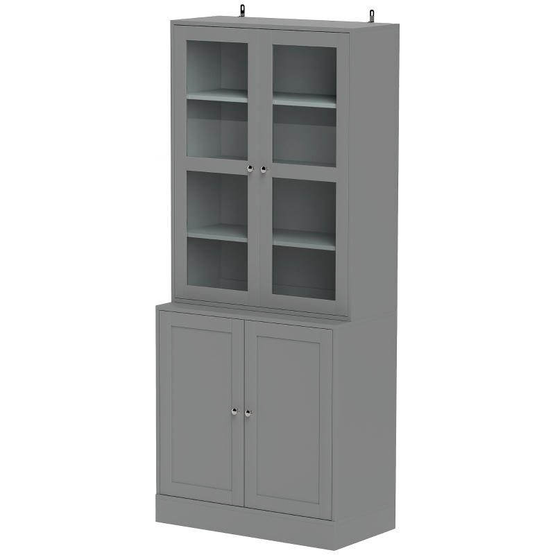 HOMCOM Display bookcase, 6-tier storage unit with 4 doors including 2 tempered glass, adjustable shelves, white