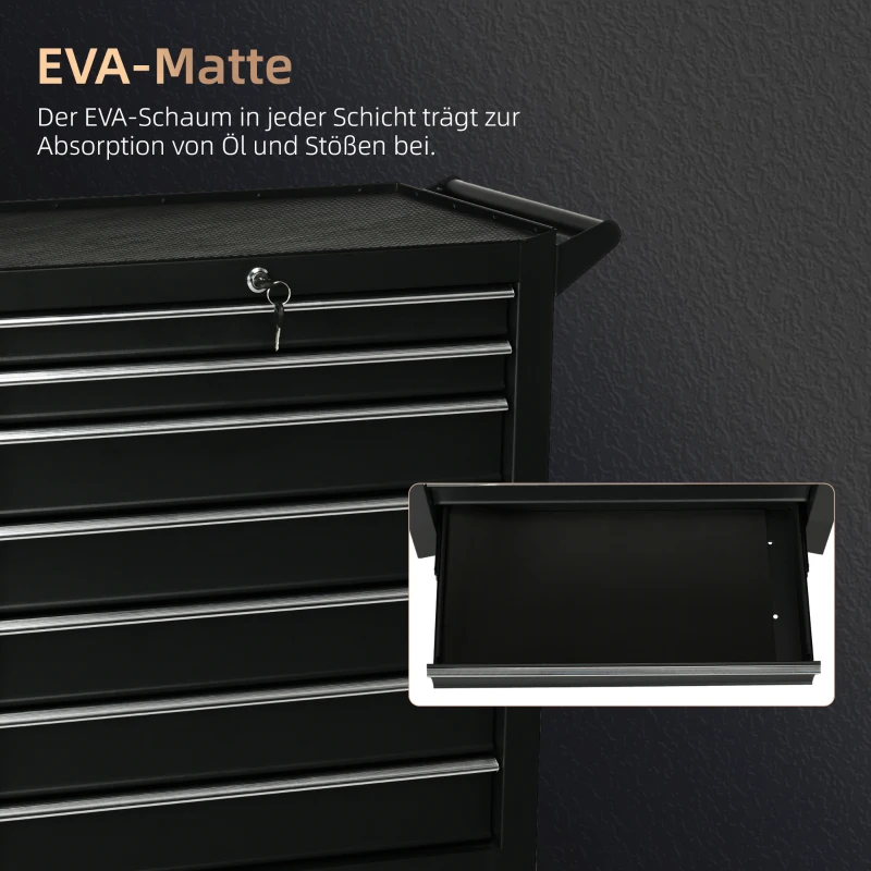 DURHAND Werkzeugwagen, 2 kleine & 5 große Schubladen, Stahl, bis 150 kg, 69 x 33 x 75 cm, Rot