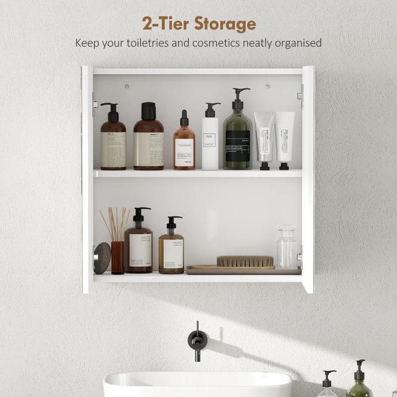 HOMCOM Double-Door Bathroom Mirror Cabinet - White