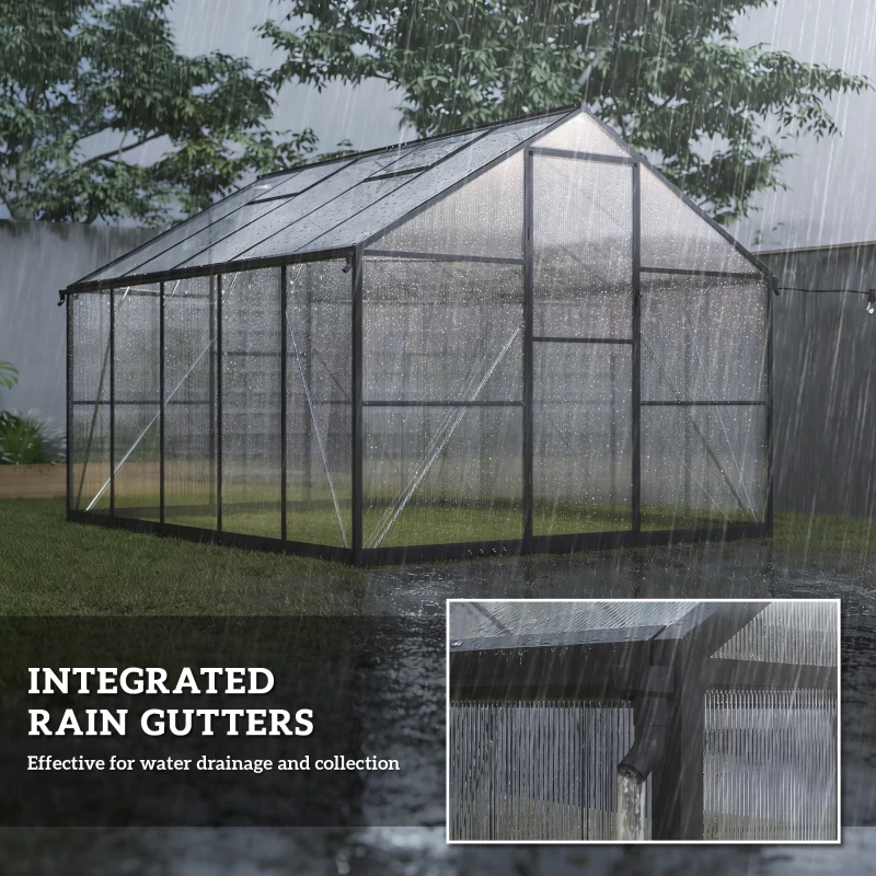 Outsunny Serra per Orto in PC e Alluminio con Porta a Battente e 2 Finestre Regolabili, 304x247x205 cm, Nero