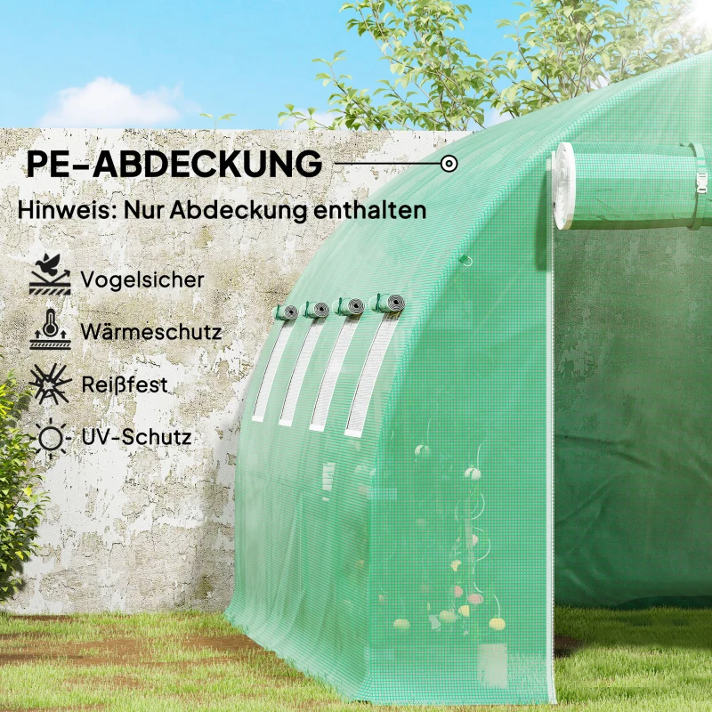 Outsunny Ersatz-Gewächshausabdeckung, wetterbeständig, 400 cm x 300 cm x 200 cm, Transparent, Grün