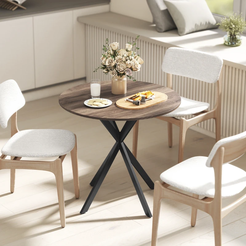 HOMCOM 80cm Industrial Round Dining Table - Brown