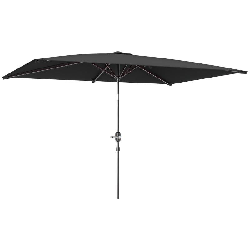 Outsunny Sombrilla de Aluminio 198x294x255 Parasol Rectangular de Jardín Inclinable con Manivela y Poste Desmontable Gris