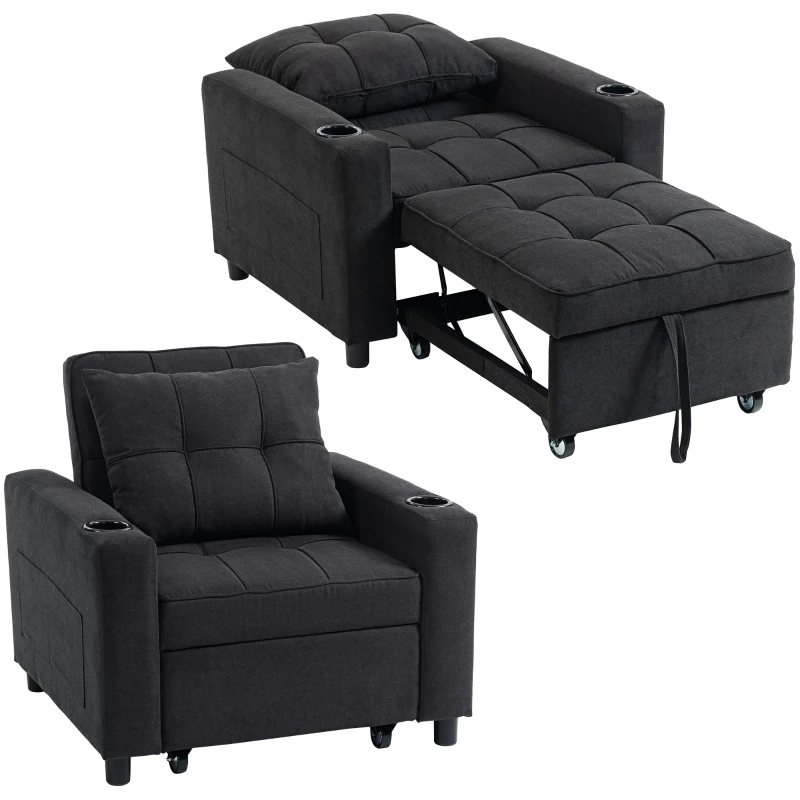 HOMCOM 3-in-1 Single Sofa Bed, Convertible Sleeper Chair Bed - Black