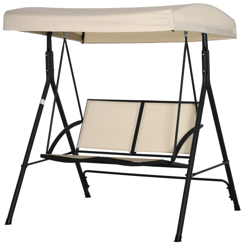 Outsunny Columpio de Jardín Exterior de 2 Plazas Techo Ajustable y Marco de Acero Asientos de Textilene 140x118x162 cm Beige