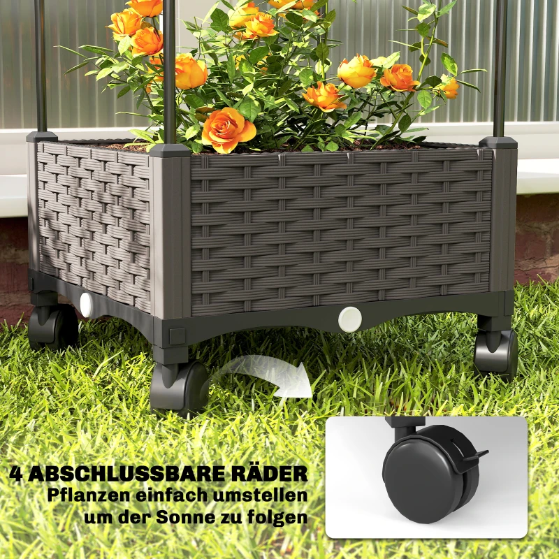 Outsunny Hochbeet mit Rankgitter mobiler Blumenkasten mit Rolle Abflussloch, Pflanzkasten 40 x 40 x 185 cm