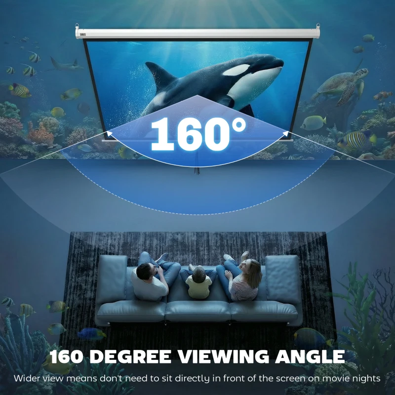 HOMCOM Ekran projektora 203 x 152 cm 100 cali 4:3/ 16:9 manualny ekran do kina domowego