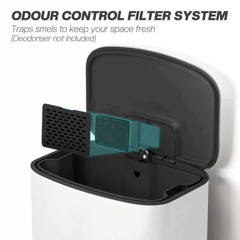 HOMCOM 50L Kitchen Bin with Soft-Close Lid and Stay-Open Function, Stainless Steel Pedal Bin with Removable Inner Bucket, Carry Handle for Kitchen, Office, Home, Cream