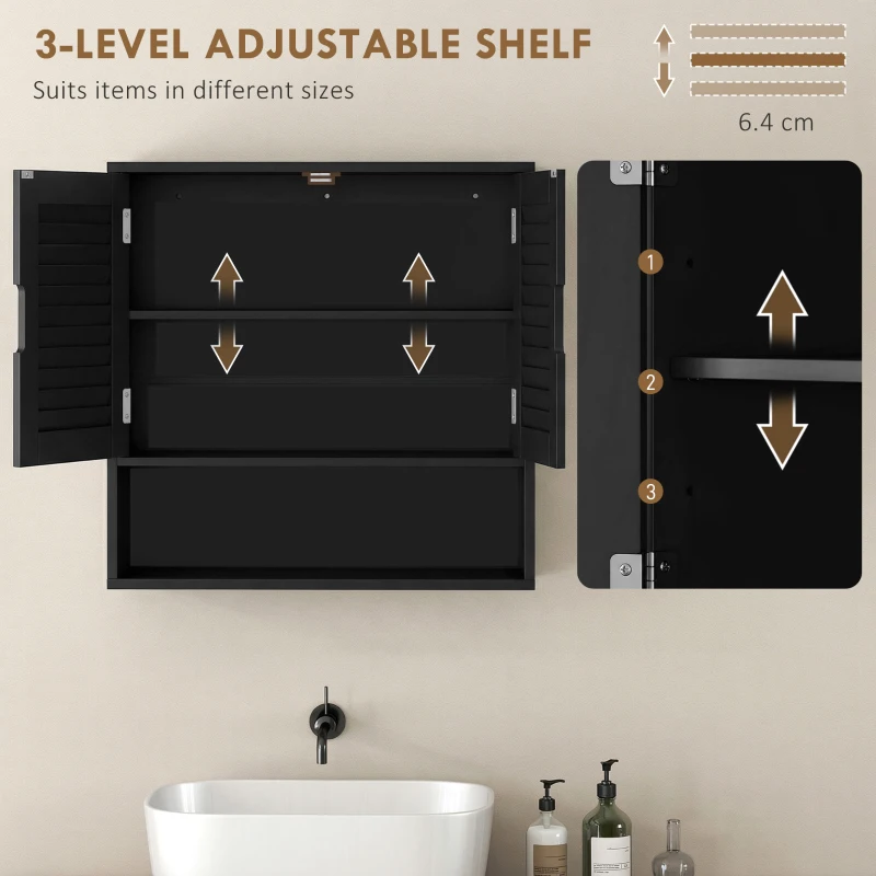 HOMCOM Bathroom Cabinet, Wall Mounted Storage Cabinet with Adjustable Shelves, 60 x 20 x 60 cm, Black