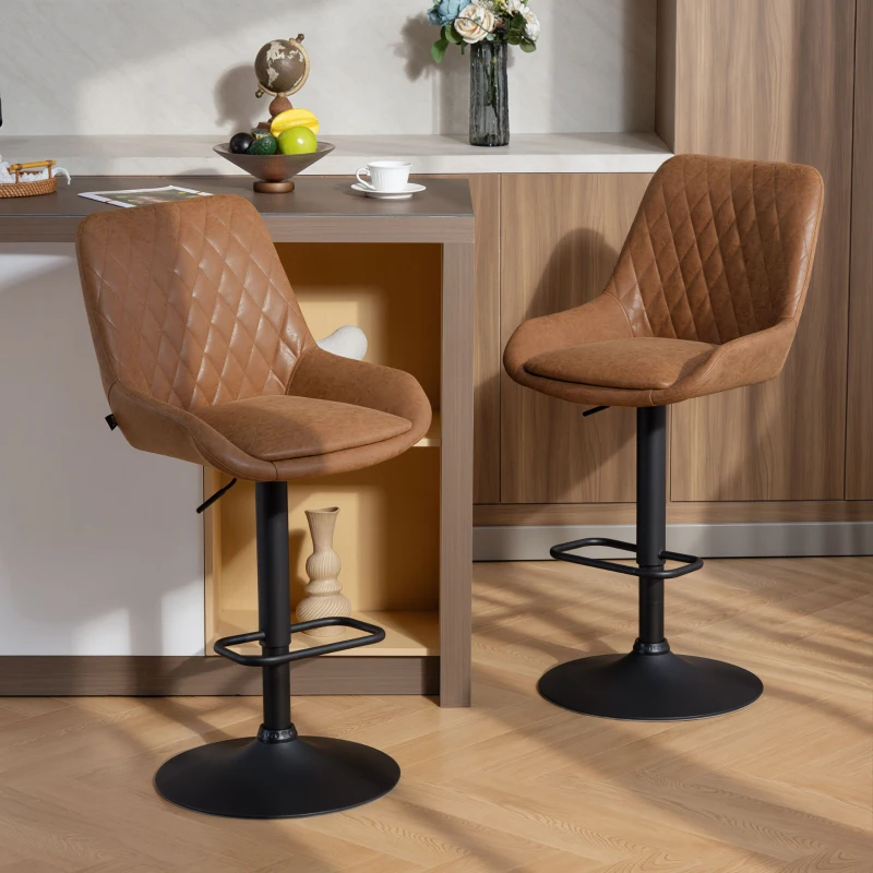 HOMCOM Set of Two Faux Leather Retro Bar Stools - Orange