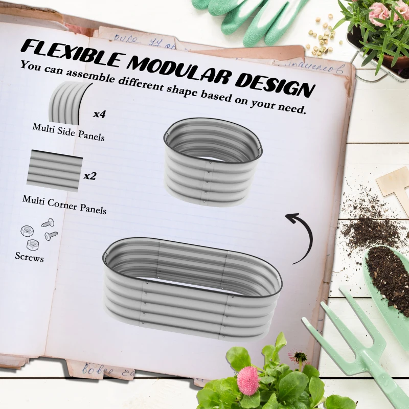Modułowa Skrzynia Ogrodowa Outsunny, Odporna na Warunki Atmosferyczne, z Otwartym Dnem, 105 x 62 x 30 cm, Srebrna