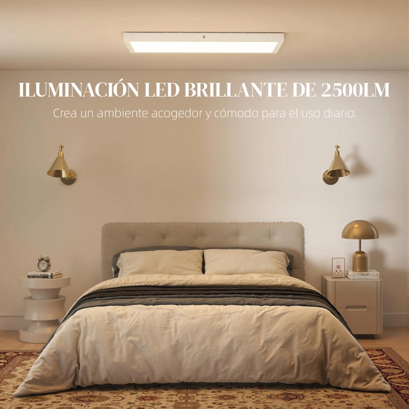 HOMCOM Juego de 4 Lámparas de Techo Color Regulable con Interruptor DIP y de Pared 3000K/4000K/6000K 60x30x3,7 cm Blanco