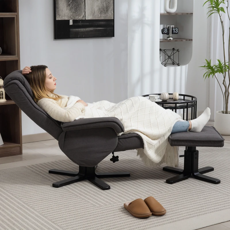 HOMCOM Swivel Recliner Chair with Footstool - Charcoal Grey Velvet
