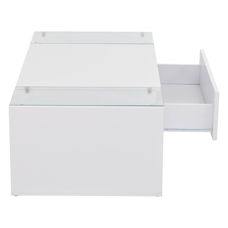 High-Gloss Coffee Table with a Drawer and Semi-Open Storage, Modern Centre Table for Living Room and Office, 100L x 50W x 31H cm, White