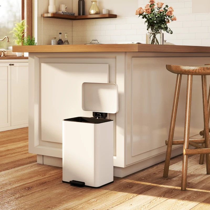 HOMCOM 20L Kitchen Bin with Soft-Close Lid and Stay-Open Function, Pedal Bin with Removable Inner Bucket for Kitchen, Office, Home, Cream