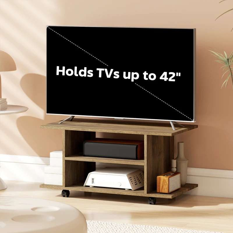 HOMCOM Modern TV Cabinet Stand Storage Shelves Table Mobile Bedroom Furniture Bookshelf Bookcase Walnut