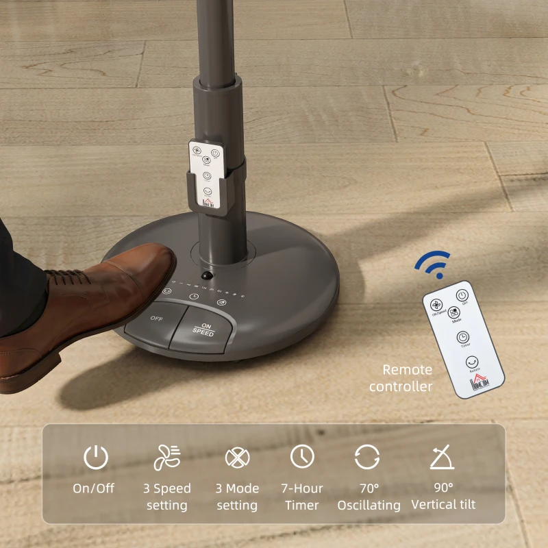 HOMCOM Air Circulator Fan Pedestal Cooling Fan with 3 Speed 3 Mode and Remote Control, 9 Inch, Grey