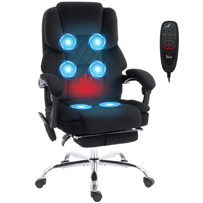 HOMCOM Office Chair with 6-point Vibration Massage and Heat, Fabric Desk Chair with Footrest, High Back, Black