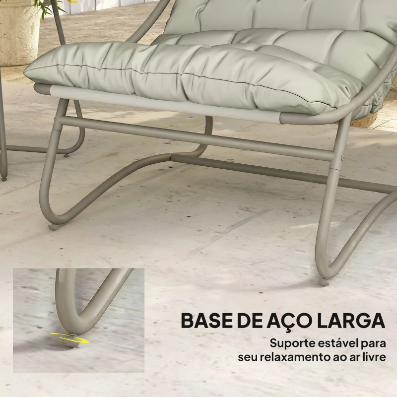 Outsunny Conjunto de Jardim de 3 Peças com 2 Cadeiras Lounge Mesa de Café e Almofadas para Exterior Pátio Varanda Cinzento Claro