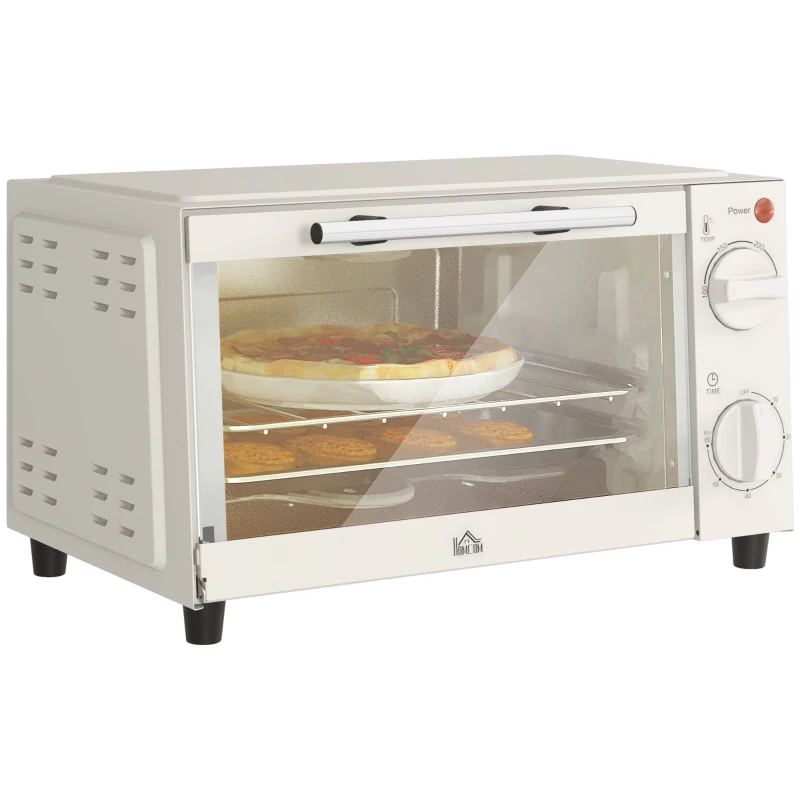 HOMCOM Mini Oven, 9L Countertop Electric Grill, Toaster Oven with Adjustable Temperature, Timer, Dishwasher Safe Baking Tray and Wire Rack, 750W, Cream