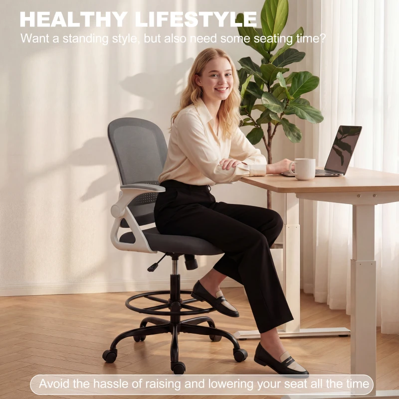 HOMCOM Painting Chair, Mesh Computer Desk Chair with Flip-up Armrests, Grey