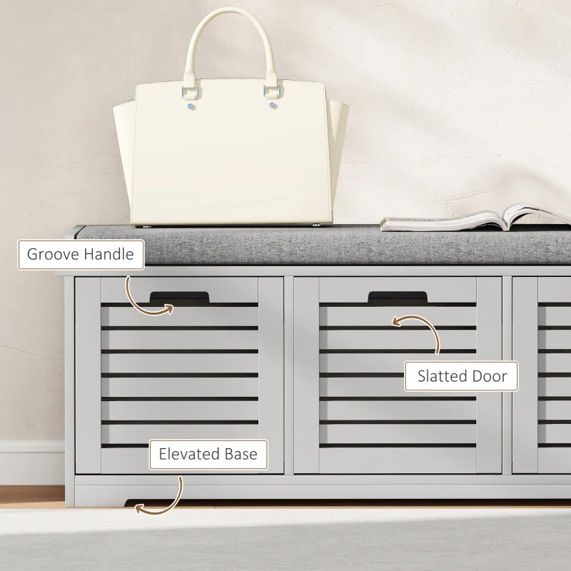 HOMCOM 3-Drawer Shoe Storage Bench - Grey