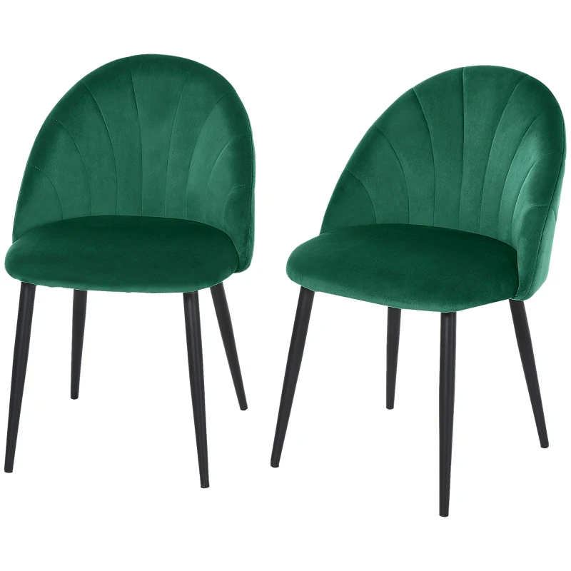 HOMCOM Lot de 2 chaises de Salle à Manger Chaise de Cuisine Velours Pieds métal vert dim. 52L x 54l x 79H cm(m-11)