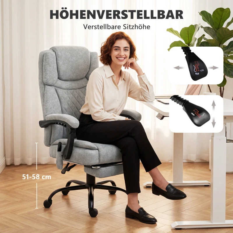 HOMCOM Hochlehner Massage-Bürostuhl mit Vibration, Wärmefunktion, verstellbarer Rückenlehne, Fußstütze, Fernbedienung, grau