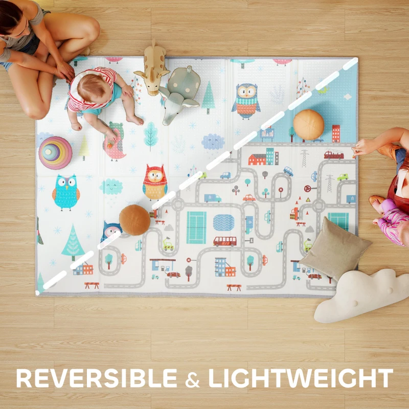 Składana Mata do Zabawy AIYAPLAY, Dwustronna Wodoodporna Mata, Miękka Piankowa Mata do Raczkowania dla Dzieci do Sypialni, Pokoju Dziecięcego i Sali Zabaw, 200 x 150 x 1,5 cm, Motyw Toru Samochodowego