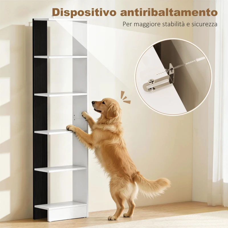 HOMCOM Libreria Moderna Salvaspazio a 5 Ripiani in Legno 45x21x170 cm, Bianco e Nero
