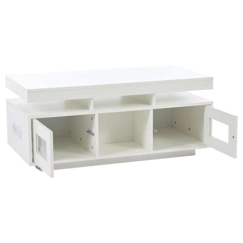 Modern Coffee Table with App-Controlled LED and USB Port, Space-Saving Unit with Acrylic Cabinets and Storage, 100L x 50W x 43H cm, White