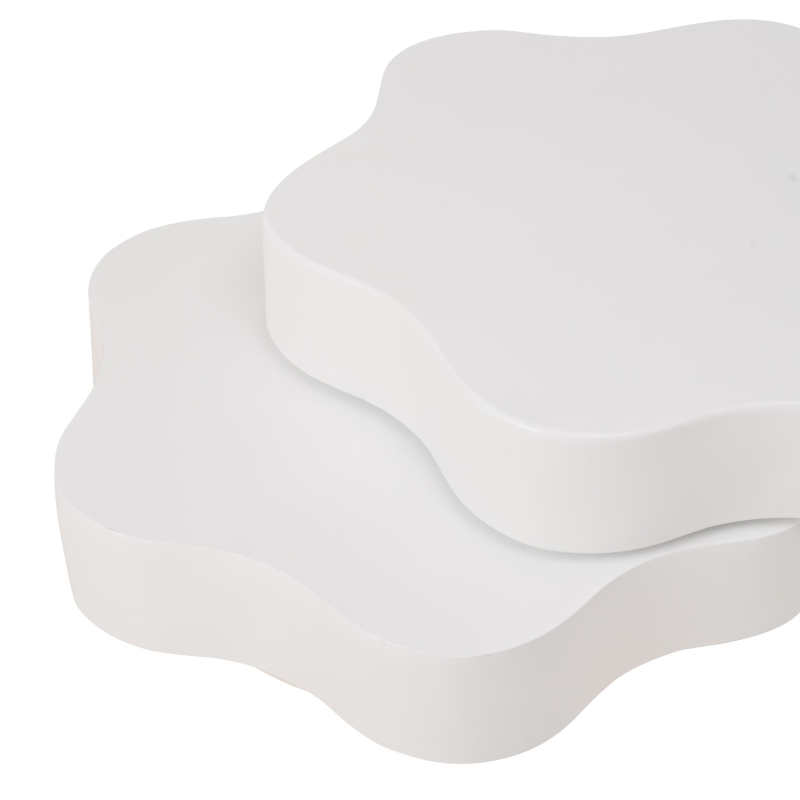Flower-Shaped Coffee Table with 2 Shelves and Double-Tier Design, 360° Rotating Tabletop for Living Room, 75L x 67.5W x 31H cm, White