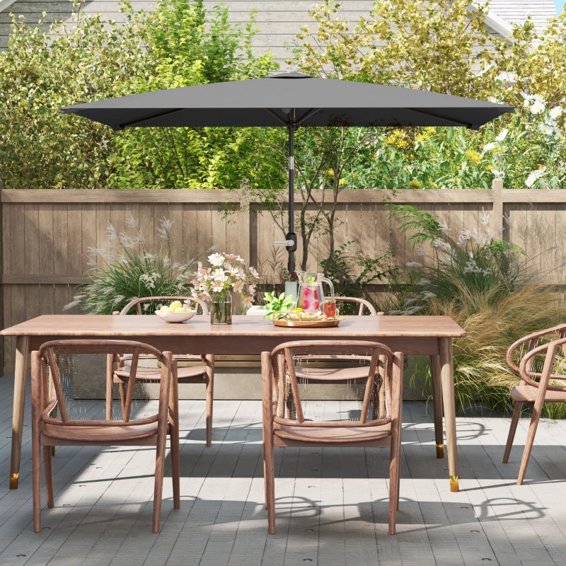 Outsunny Sombrilla de Aluminio 198x294x255 Parasol Rectangular de Jardín Inclinable con Manivela y Poste Desmontable Gris