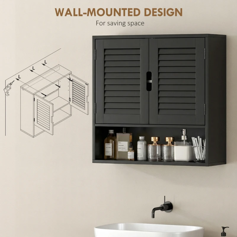HOMCOM Bathroom Cabinet, Wall Mounted Storage Cabinet with Adjustable Shelves, 60 x 20 x 60 cm, Black