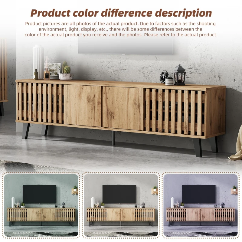 Modern Vintage TV Stand with Sturdy Five-Legged Support, Spacious Unit with 4 Openwork Doors and 9 Shelves, 180L x 40W x 55H cm, Wood