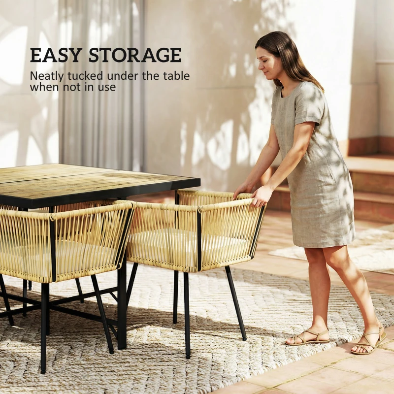 Outsunny Set de Jardín 5 Piezas con Mesa en Madera-Plástica