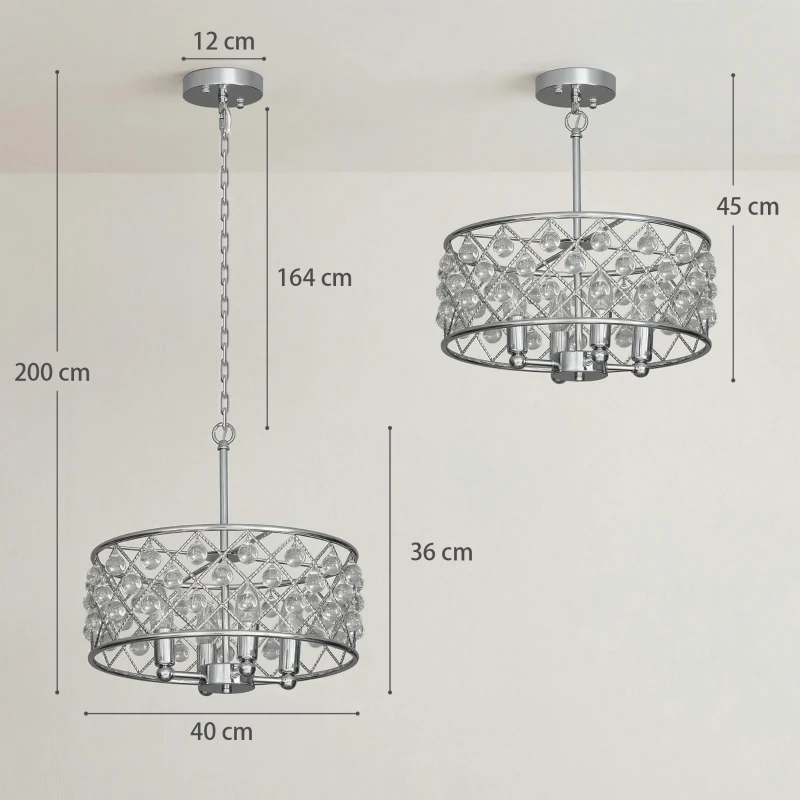 HOMCOM 51 Crystallite Four-Bulb Chandelier - Silver-Tone