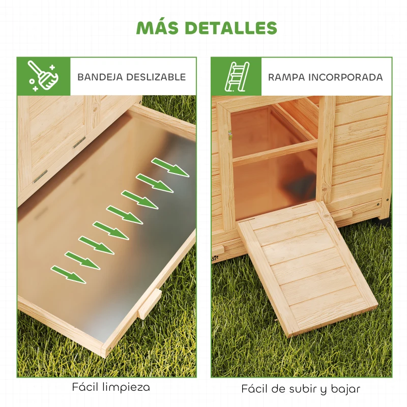 PawHut Gallinero de Madera para Exterior con 2 Nidos Bandeja Extraíble Perchas Techo Impermeable 150x100x96,5 cm Amarillo