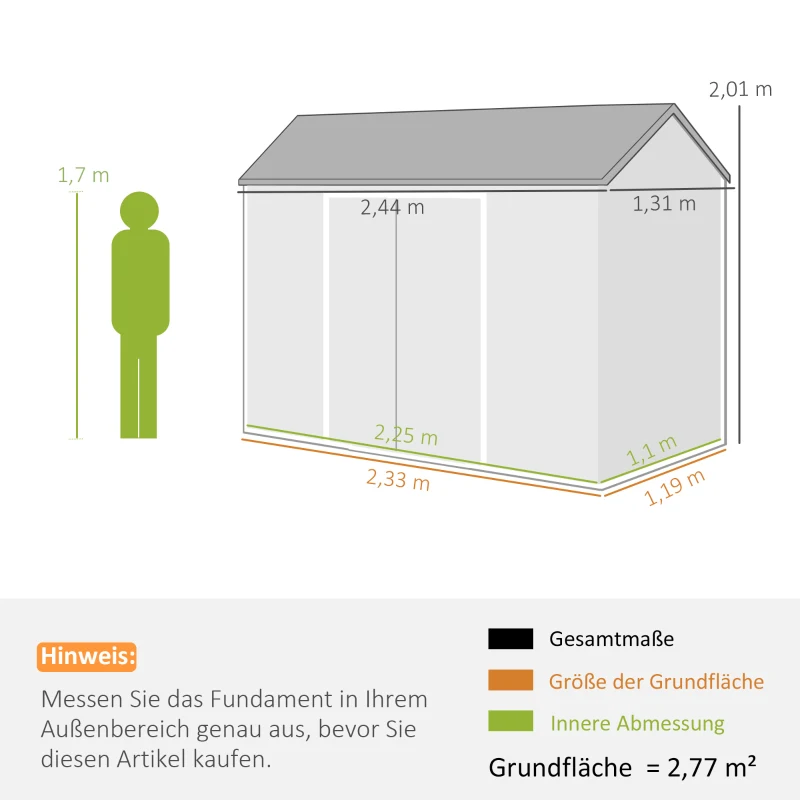Outsunny Abri 2,77 m², remise aspect bois 2 fenêtres porte double ventilation sol serrure gants