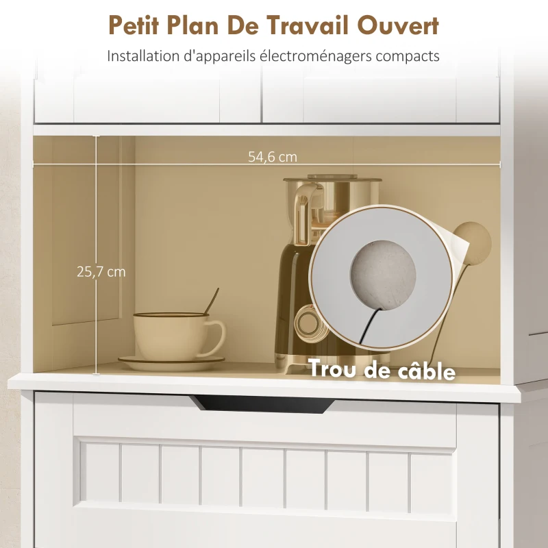 HOMCOM Buffet cuisine, armoire de cuisine avec 4 portes, tiroir, compartiment ouvert et étagères réglables, 60x30x172cm, blanc(m-5)