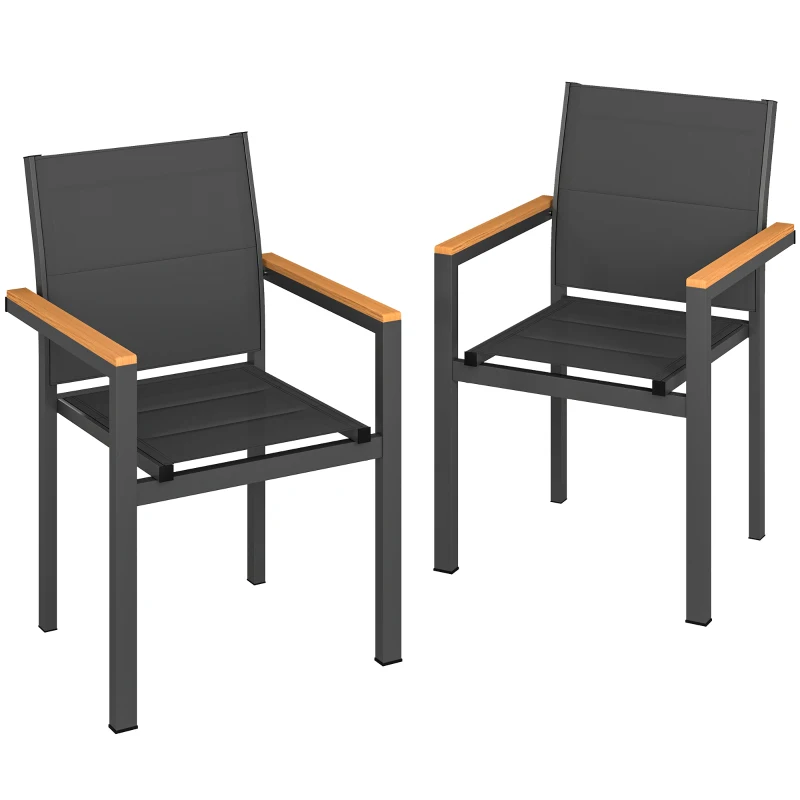 Outsunny Conjunto 2 Cadeiras de Jardim Empilháveis com Assento e Encosto Almofadados, Cinza Escuro