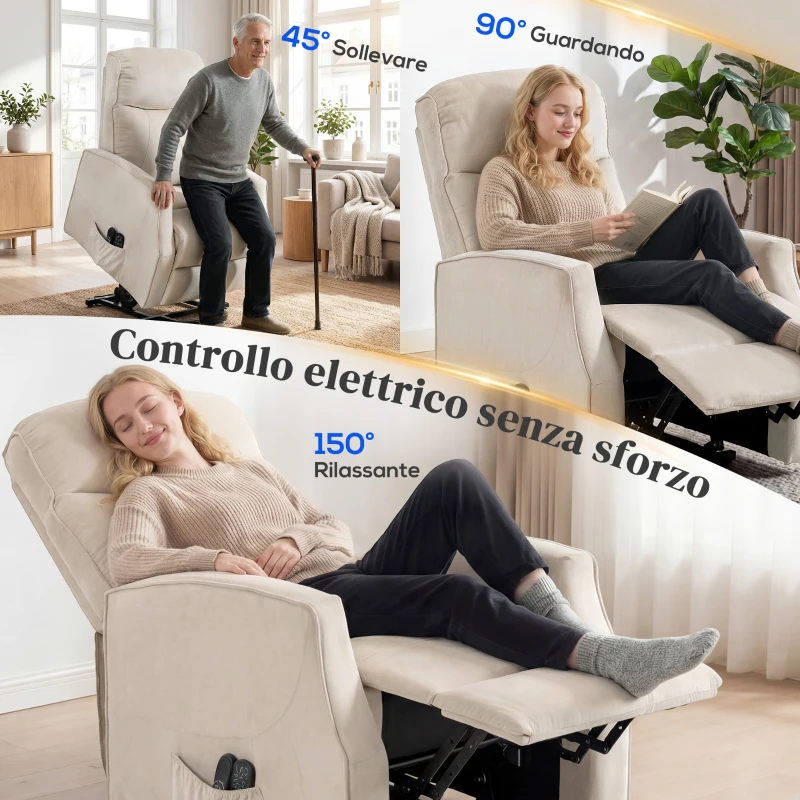 HOMCOM Poltrona Elettrica Alzapersona Poltrona Relax Massaggiante, Beige